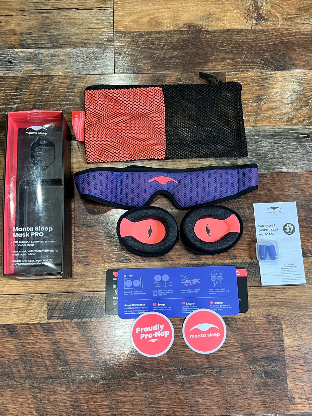 Manta Pro Sleep Mask 100% Light Blocking Sleep Mask + Earbuds Side Sleepers